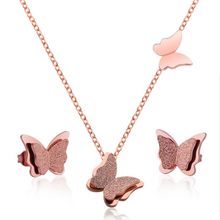 Elegante Rosa oro Color mariposa de doble capa conjunto de joyería de moda lindo acero inoxidable mate Animal mujer pendientes collar 2024 - compra barato