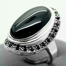 Bastante 17X30mm negro ágatas incrustaciones de marcasita anillo de Plata de Ley 925/7/8/9/10 2024 - compra barato