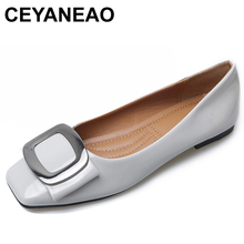 Ceyaneao sapatilhas femininas de couro macio, azul, fivela de metal, mocassins de bailarina, plus size, sapatos comfortbal 2024 - compre barato