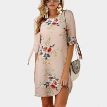 AECU-Vestidos Elegantes de talla grande para mujer, Vestido corto de playa de Chiffon con cuello redondo y estampado Floral, primavera 2021 2024 - compra barato