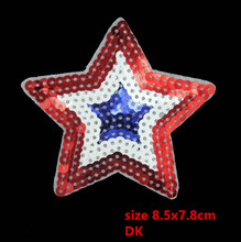 Free shipping 10 pcs Red white and blue Star shape sequins embroidered Iron On Patches DK cell phone garment Appliques accessory 2024 - buy cheap