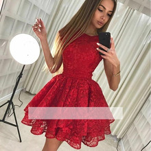 Vestidos de fiesta rojos línea A, mangas casquillo, encaje corto, Mini vestidos de cóctel elegantes 2024 - compra barato