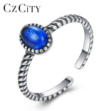 CZCITY Pure Sterling Silver Finger Open Rings for Women Charming Oval Crystal Wedding Ring Fine Jewelry Vintage Christmas Gifts 2024 - buy cheap