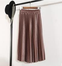 Falda larga plisada de terciopelo, falda de pana Lisa elástica de cintura alta, a la moda, 30 unids/lote 2024 - compra barato