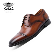 DESAI Mens Formal Shoes Genuine Leather Oxford Shoes for Men Italian 2019 Dress Shoes Handmade Wedding Elegant Shoes Brogues 2024 - buy cheap
