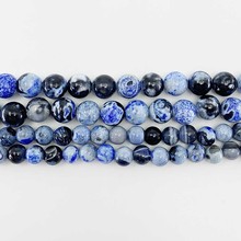 1 fio/lote 6 8 10 mm pedra natural azul chama ágata contas espaçadoras soltas contas para fazer jóias faça você mesmo pulseira achados 2024 - compre barato