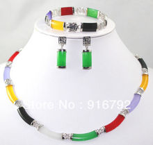 Wholesale free shipping >>>>>pretty Multi-Coloured stone bracelet earring pendant set 2024 - buy cheap