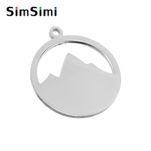 Simsimi Round pendant Mountain charm tags blank for diy print Stainless steel both sides mirror polished wholesale 50pcs 2024 - buy cheap