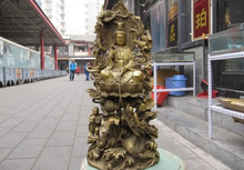 USPS to USA S2918 18" Pure Brass largess Boy Kwan-Yin Bodhisattva lotus flower Play Dragon Statue 2024 - buy cheap
