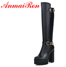 ANMAIRON Knee-High Boots shoes new hot! Round Toe Fashion Soft Leather Winter platform boots Black White  High Long Knight boots 2024 - buy cheap