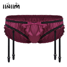 iiniim Mens Lingerie Shiny Stretchy Ruffled Lined Sissy Triangle Jockstraps Pouch Briefs Underwear Gay Male Panties with Garters 2024 - buy cheap
