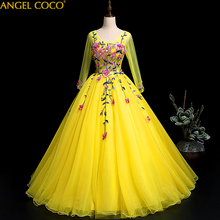 Yellow Evening Dress Lace Embroidery Beaded Applique Formal Evening Gowns Robe De Soiree Real Photos Abendkleider Prom Dresses 2024 - buy cheap