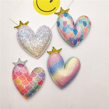 20pcs/lot Mermaid Scale Iridescence Fabric Padded Heart Applique for Craft Hair Clips Decor Glitter Patches Accessories 2024 - buy cheap