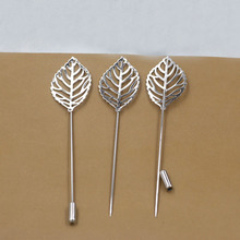 35x20mm Blank Filigree Leaf Brooch Pins w/ a Stopper Hat Pins Safety-pin Settings Rhodium tone Plated Brooches Bases Findings 2024 - buy cheap