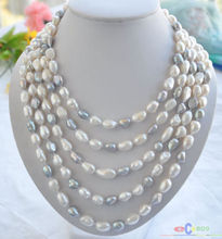 new 100" 8-9mm white gray baroque freshwater pearl necklace Long sweater chain 2024 - buy cheap