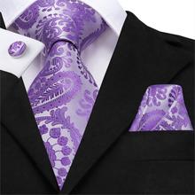 Conjunto de corbata para hombre, conjunto de pañuelo para hombre, juego de corbatas de seda con estampado Floral de Paisley informal, púrpura, de bolsillo, para boda 2024 - compra barato