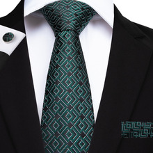 Dibangu conjunto de gravata de pescoço masculina, gravata xadrez de seda de 8cm 100% com lenços e abotoaduras, presentes para homens, gravatas de negócios 2024 - compre barato