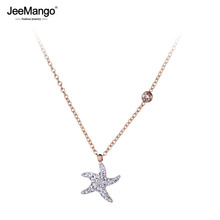 JeeMango Trendy CZ Rhinestone Clay Chokers Necklaces For Women Girls Rose Gold Stainless Steel Starfish Pendant Jewelry JN19026 2024 - buy cheap