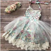 Vestido de algodón con estampado floral para niñas pequeñas, con tul, correas de encaje para dobladillo, 0-6 años 2024 - compra barato