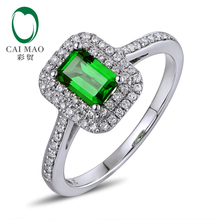 0.65ct Green Tsavorite & 0.29ct Natural Pave Diamond Real 14k White Gold Engagement Ring 2024 - buy cheap