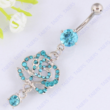 Belly bar body piercing belly button ring jewelry Flower dangle crystal pendant Retail Navel ring 14G 316L surgical steel 2024 - buy cheap
