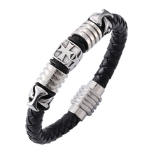 Fashion Brand Men Jewelry Trendy Black Braided Leather Bracelet Male Stainless Steel Magnetic Clasp Wristband Men Gift SP0129 2024 - buy cheap