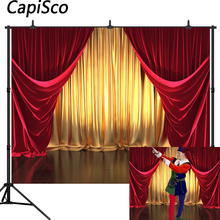 Capisco 3D Stage Theme Photography Backdrop Golden and Red Curtains Photo Background Wedding Birthday Party Decoration Studio 2024 - buy cheap