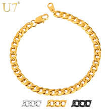 U7 браслет мужские украшения хипхоп золотой цвет нержавеющая сталь 21 см 5 мм кубинский браслет-цепочка, оптовая продажа H647 2024 - купить недорого