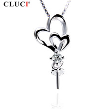 CLUCI Jewelry 100% 925 Sterling Silver  Double Heart 7mm Pearl Pendant with white cz For Girls Pendant Jewelry SP313SB 2024 - buy cheap