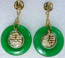 Brincos Ohrringe Phone  wholesale Earrings Jewelry green gem chinese character longevity Torture earring 2024 - buy cheap