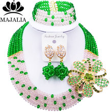 Majalia conjunto de joyas africanas románticas cuentas de cristal verde melocotón novia joyería nigeriana boda conjuntos de joyería 5CC0020 2024 - compra barato