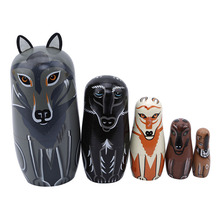 5pcs/set New Cute Wooden Animal Wolf Paint Nesting Dolls Russian Doll Matryoshka Gift Hand Paint Toy home Decoration kids Gifts 2024 - buy cheap
