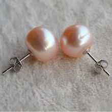 Perfect Real Pearl Earrings,Huge AAA 11mm Pale Pink Color Freshwater Pearl Stud Earrings,S925 Silvers Wedding Gift Jewellery 2024 - buy cheap