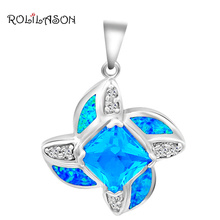 Flower Retail Wholesale Blue  Blue fire Opal Silver Stamped Necklace Pendants fashion jewelry Anniversary gifts OP426 2024 - buy cheap