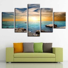 Art Paintings HD Printing Decor Wall 5 Pieces Reef Stone Blue Sea Water Sunset Seascape Canvas Pictures Modular Framework Poster 2024 - buy cheap
