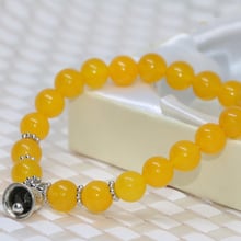 Charms women strand beaded bracelet 8mm natural stone yellow chalcedony jades silver-color bell round beads jewels 7.5inch B2012 2024 - buy cheap