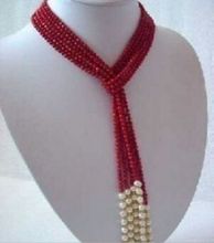 5MM Charming Red Coral & White Pearl Scarf Necklace 2024 - buy cheap