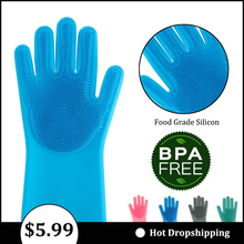1 пара силиконовых волшебных резиновых перчаток, экологически чистые чистящие губки, щетки для мытья посуды хозяйственные перчатки для уборки 2024 - купить недорого