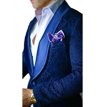 Ternos masculinos com estampa jacquard, acabamento em azul marinho, jaqueta e calça para homens de negócios 2024 - compre barato