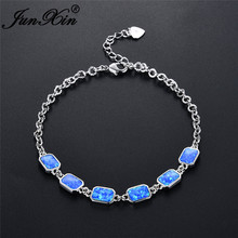 Pulsera de ópalo de Fuego Azul para mujer, brazalete con cadena de color plateado, estilo geométrico único, bohemio 2024 - compra barato