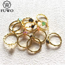 Fuwo anel aura druzy, anel com ouro 24k enchido minimalista design raw druzy anéis para mulheres tamanho ajustável rg017 2024 - compre barato