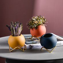 Vaso de cerâmica nórdico, esfera criativa, suporte de ferro, vaso de flores, acessórios para arranjo de flores, casa, decoração moderna de mesa 2024 - compre barato