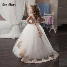 New Customized Flower Girl Dresses with Sash Lace Appliques Ball Gown First Communion Dresses for Girls High Quality Size 2-14Y 2024 - buy cheap