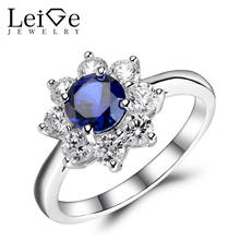 Leige Jewelry Sapphire Ring Round Cut Blue Gemstone Engagement Wedding Rings for Women Sterling Silver 925 Fine Jewelry Flower 2024 - buy cheap