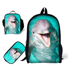 School 3pcs/set 17 inch Book Bag with Pencil Case and Lunch Bag for Age 6-15 Students Kids Boys Girls Bagpack Dolphin Design 2024 - buy cheap