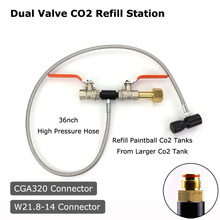 NEW Paintball PCP Deluxe Dual Valve CO2 Fill Station Adapter With 36"Stainless Steel Braided Hose CGA320 & W21.8-14(DIN 477) 2024 - buy cheap