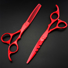 professional Japan 440c 5.5 6 '' red cut hair scissors haircut thinning barber haircutting cutting shears hairdressing scissors 2024 - buy cheap