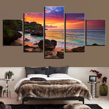 Canvas Wall Art Pictures 5 Pieces Sunset Glow Paintings Home Decor Living Room HD Prints Beach Waves Seascape Posters Framework 2024 - buy cheap