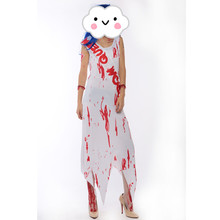 Fantasia cosplay adulta 2016 popular de halloween, fantasia cosplay assustadora ghost zumbi, corpo de noiva, sem mangas, vestido sangrenta para mulheres 2024 - compre barato