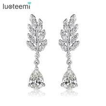 LUOTEEMI Fashion Plants Leaf Design AAA+ White CZ Crystal Dangle Drop Fashion Earrings for Wedding Romantic Wholesale Earrings 2024 - buy cheap